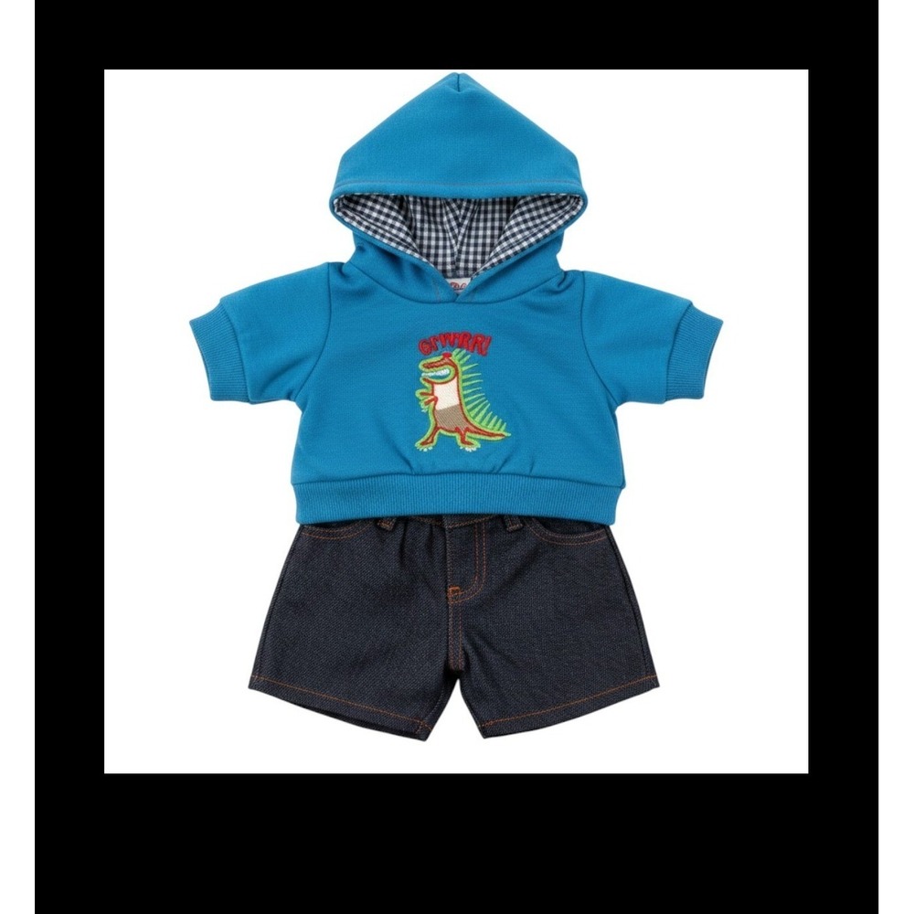 Teddy Mountain 8" Dinosaur Plush Outfit Blue Hoodie Denim Shorts Set 2421 NEW